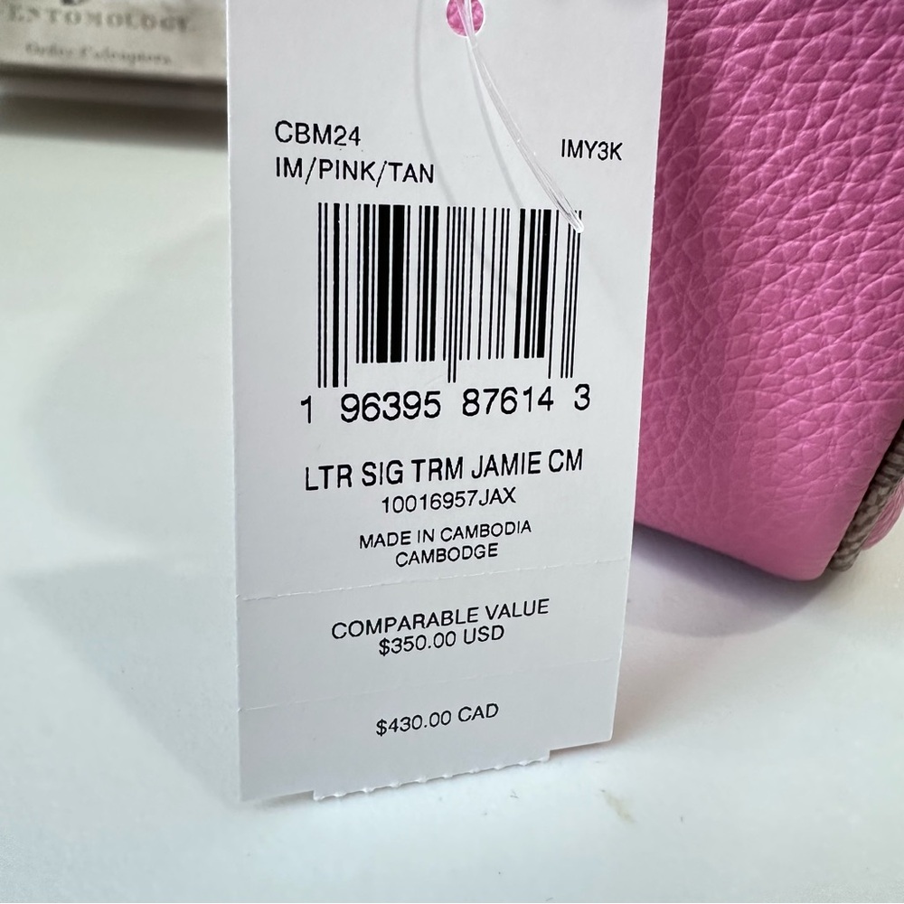 Coach Jamie Pink Tan Leather Crossbody Camera Bag CBM24 Signature Trim Print - Picture 12 of 16